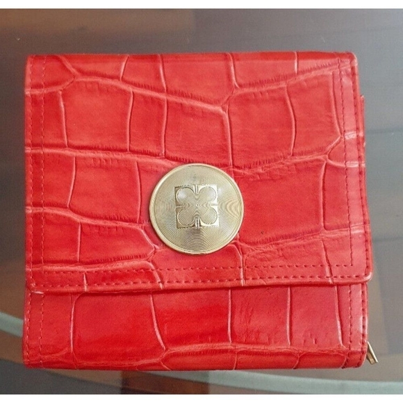 LIZ CLAIBORNE WALLET FAUX REPTILE LEATHER RED RARE - Picture 2 of 9